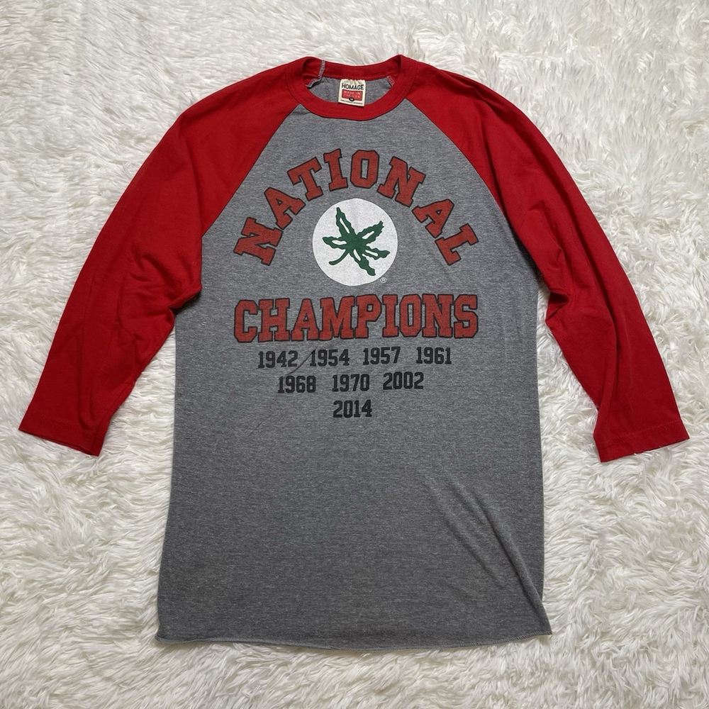 homage ohio state 3/4 Sleeve NATIONAL Champions Shirt Medium Gray Red